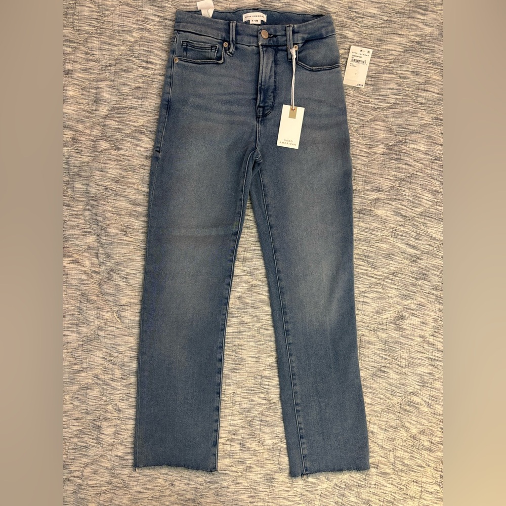 Good American High Rise Cropped Straight Leg Jeans Sz 2/26 NWT | Straight Leg -